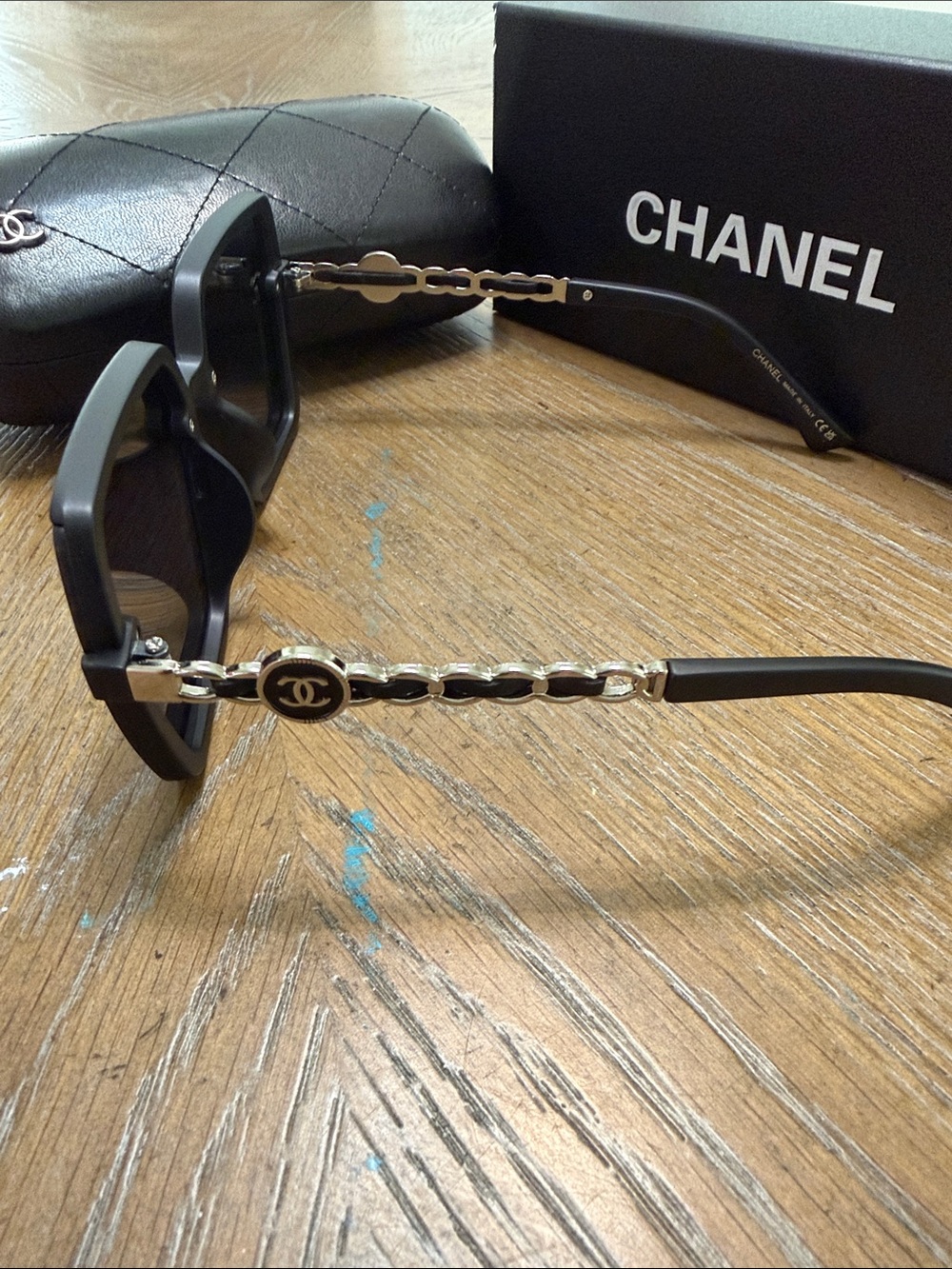 CHANEL Black Square Sunglasses with Silver CC Accents - Picture 7 of 9